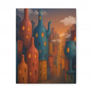 Colorful Cityscape Stretched Canvas Art - Modern Wall Decor, Unique Home Aesthetic, Gift for Art Lovers, Living Room Decor, Cozy Atmosphere