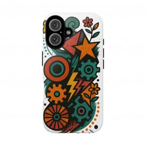 Bold Gear Pattern Phone Case - Tough Cases, Unique Gift for Tech Lovers, Stylish Accessory for Home or Office, Ideal for Birthdays