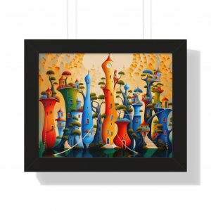 Colorful Village Framed Horizontal Poster, Home Decor, Art Print, Wall Art, Unique Gift, Modern Artwork, Colorful Landscape