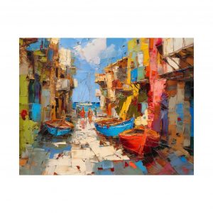 Home benidorm — colorful mediterranean harbor oil painting print