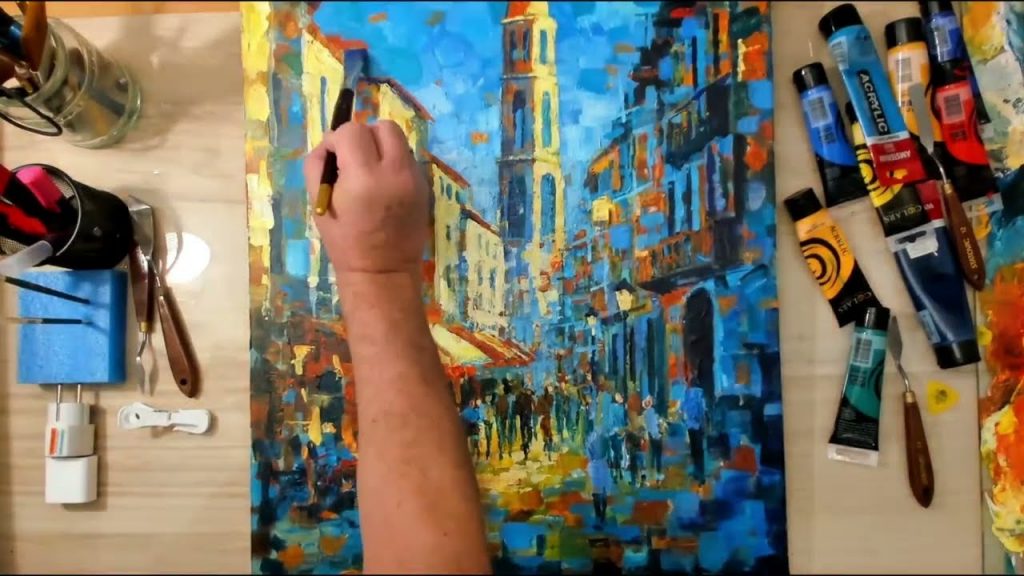 Painting of a street in Alicante, Spain in acrylic painting of a street in alicante spain in acrylic