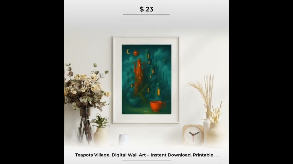 Teapots Village – Instant Download, Printable Nature Poster, Minimalist Home Decor teapots village instant download printable nature poster minimalist home decor